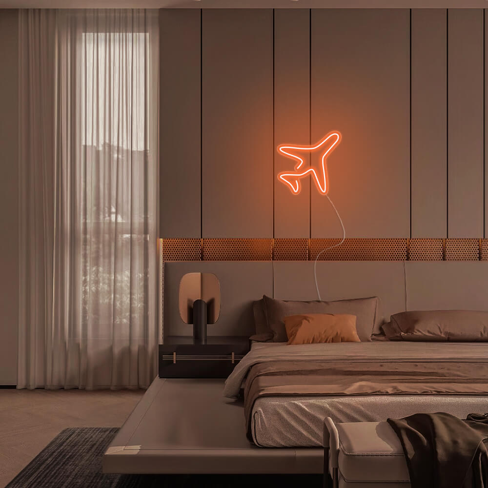 Mini Airplane LED Neon Sign in Purple