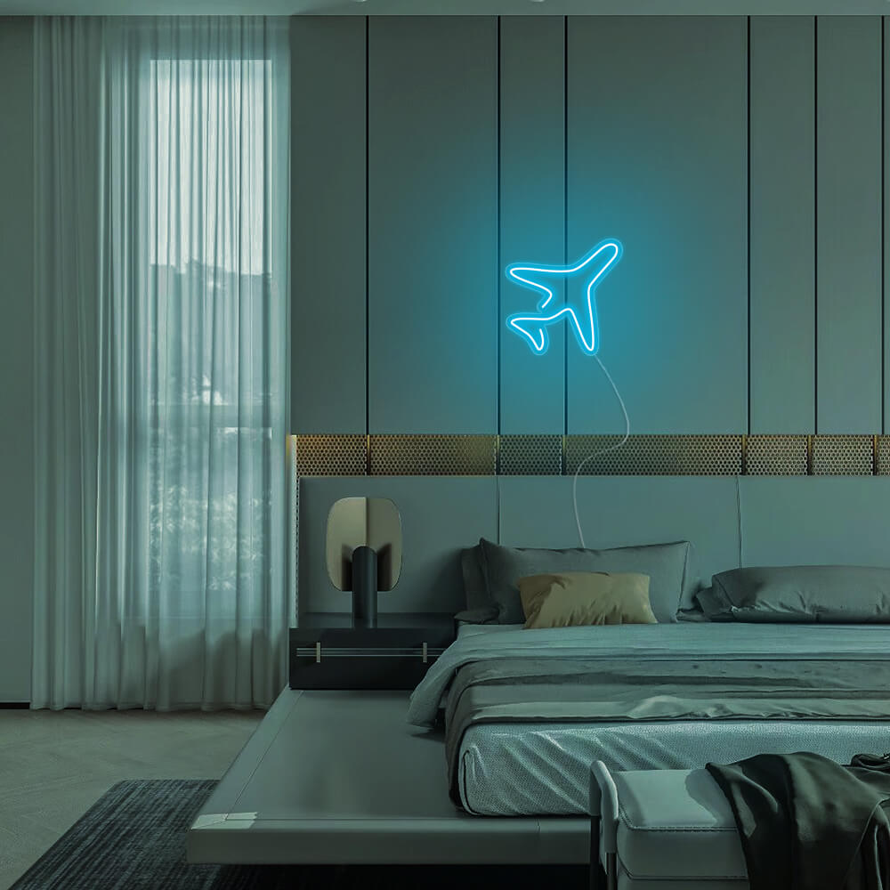 Mini Airplane LED Neon Sign in Green