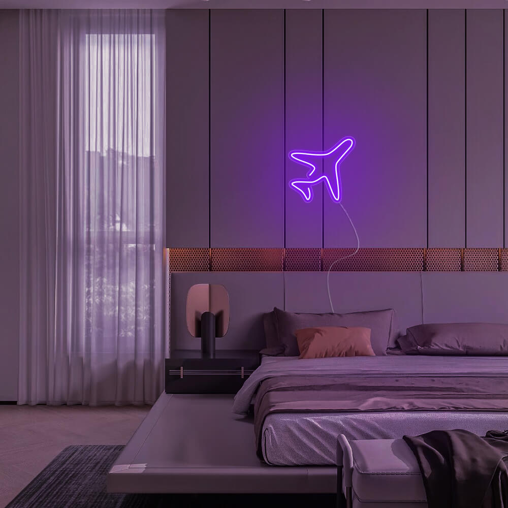 Mini Airplane LED Neon Sign in Ice Blue