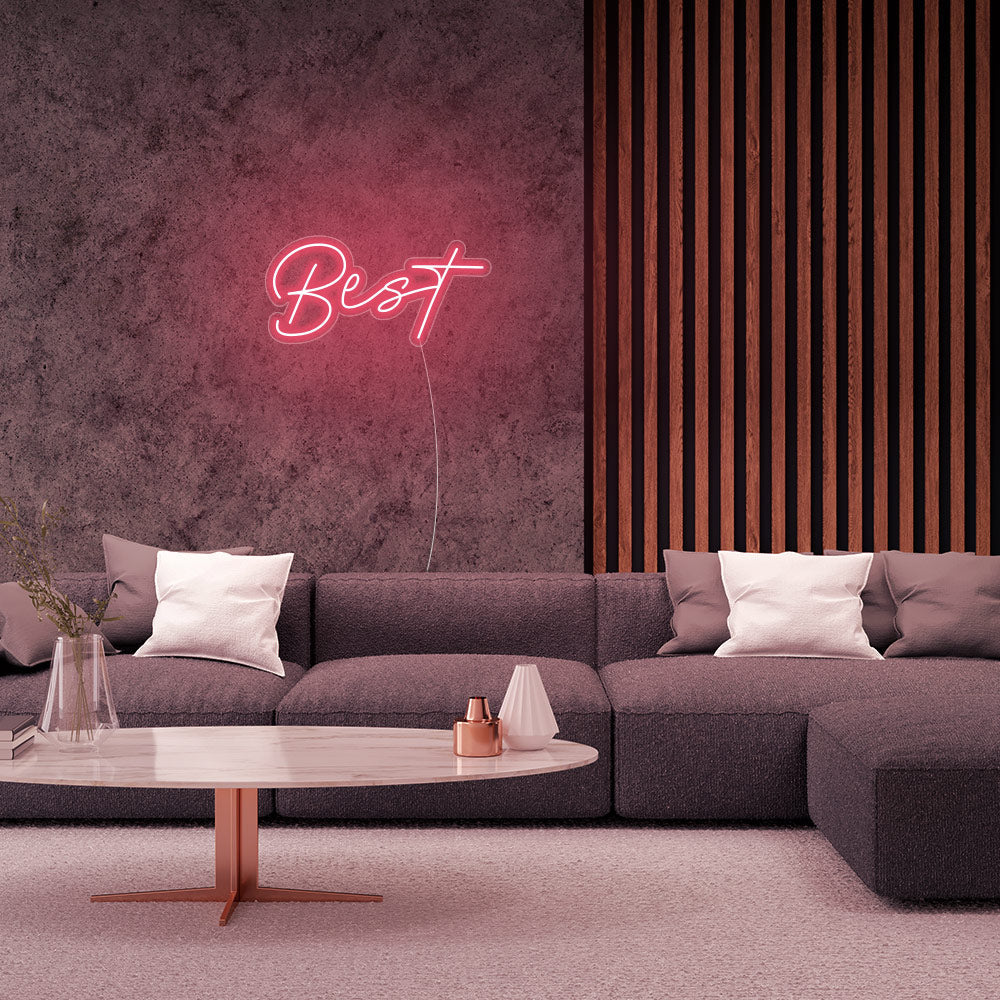 Mini BEST Word LED Neon Sign in Light Pink