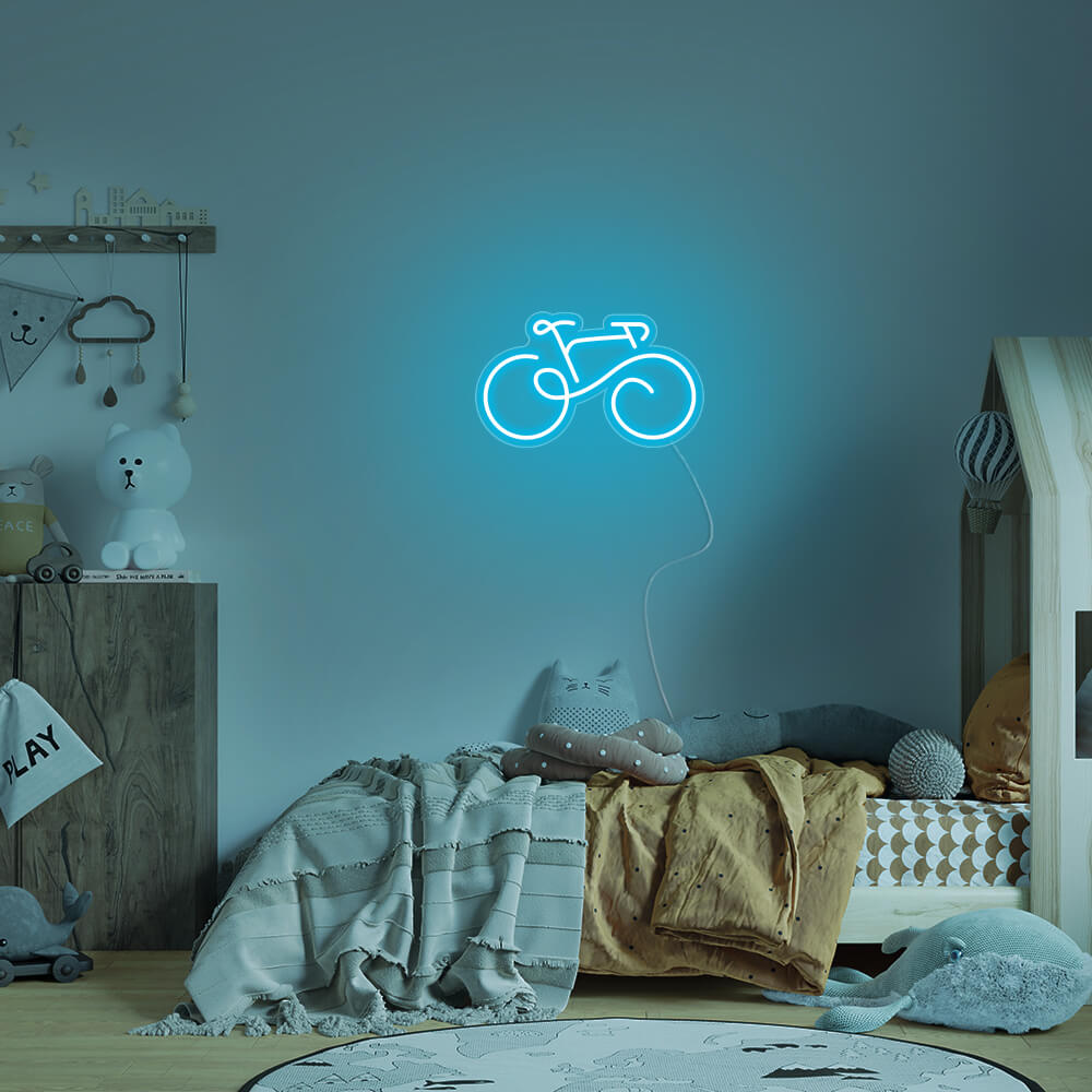 Mini Bicycle LED Neon Sign in Ice Blue