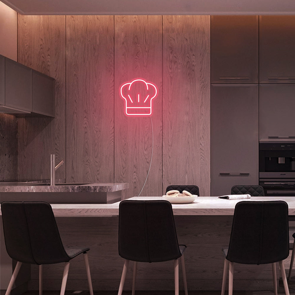 Mini Chef Hat LED Neon Sign in Light Pink