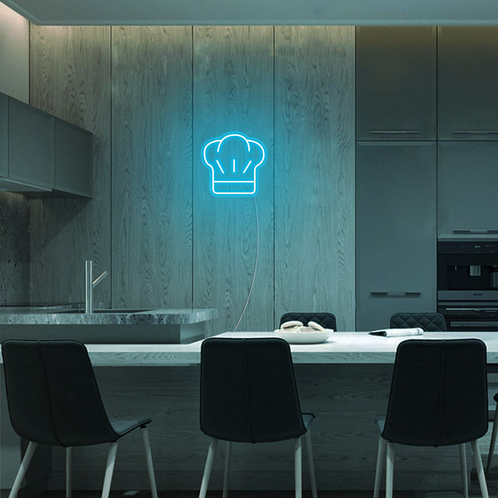 Mini Chef Hat LED Neon Sign in Ice Blue