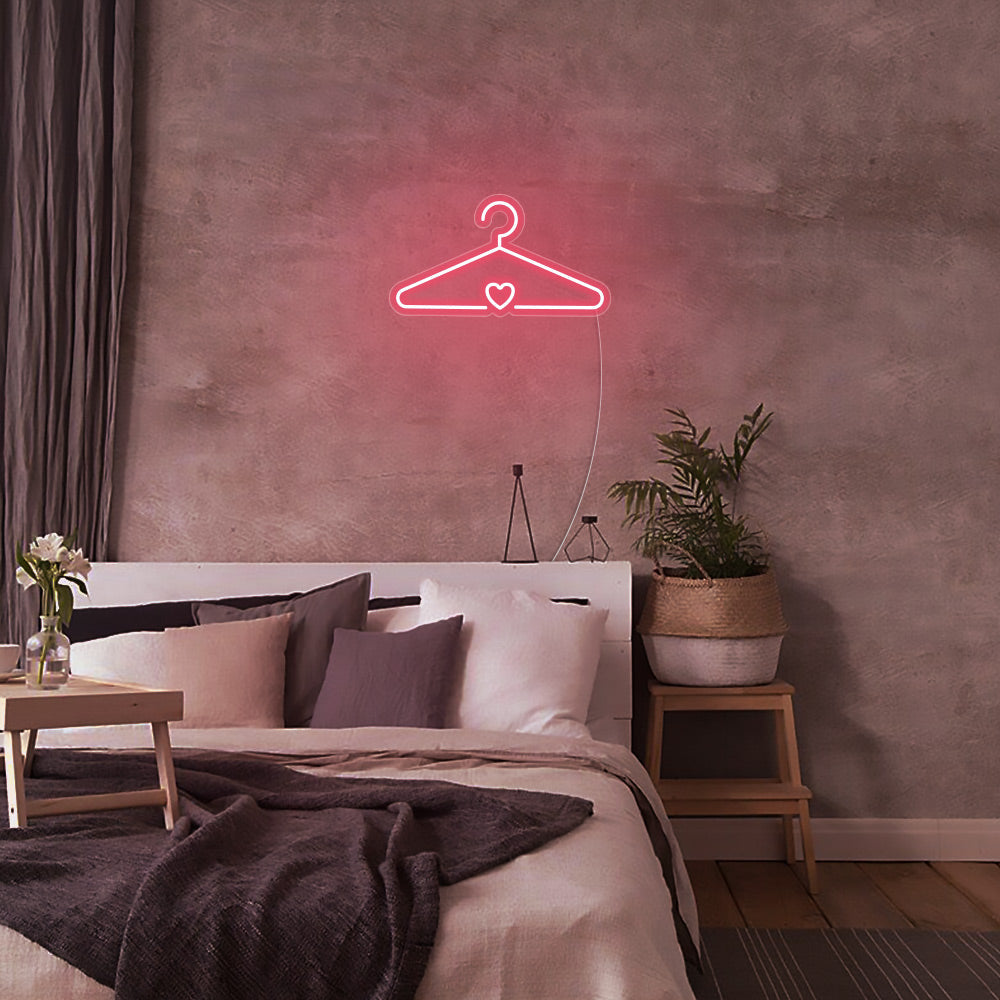 Mini Coat Hanger LED Neon Sign in Light Pink