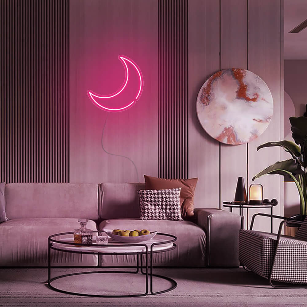 Mini Crescent Moon LED Neon Sign in Hot Pink