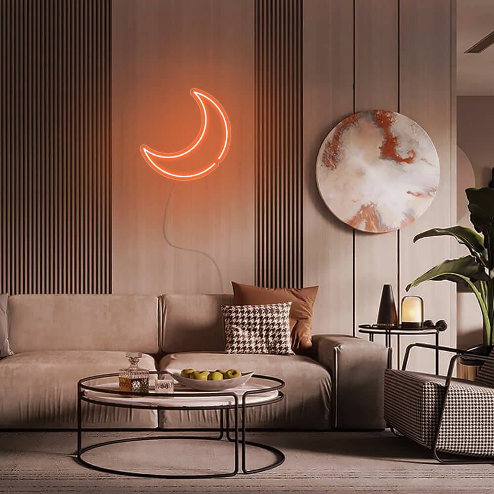 Mini Crescent Moon LED Neon Sign in Orange
