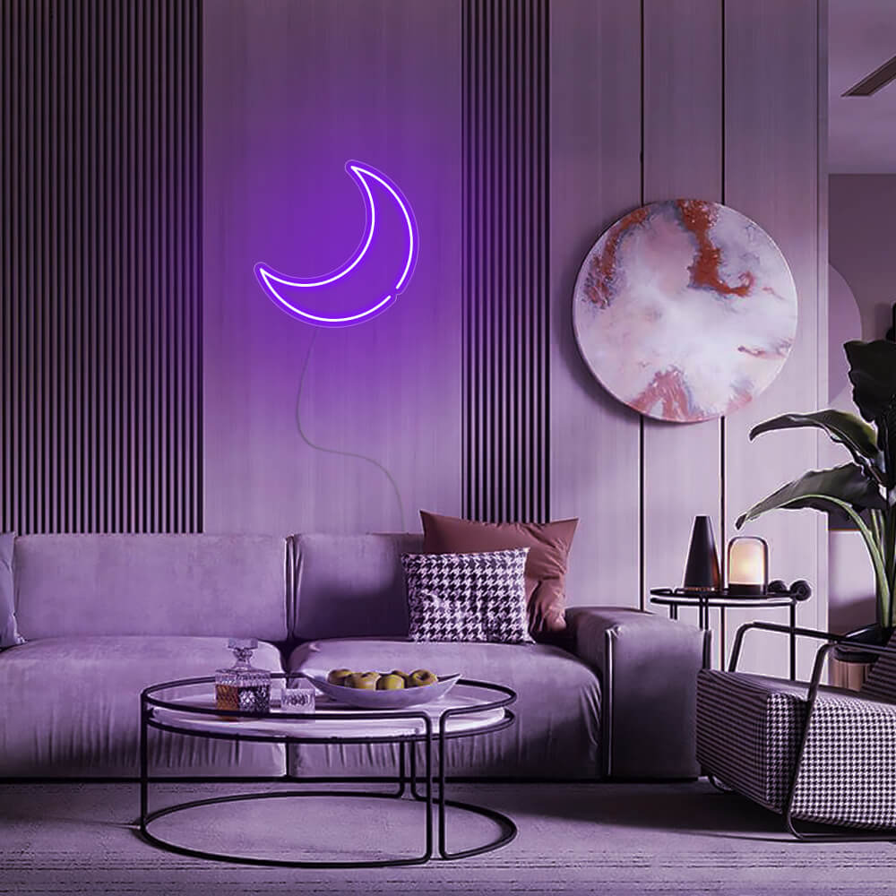 Mini Crescent Moon LED Neon Sign in Purple