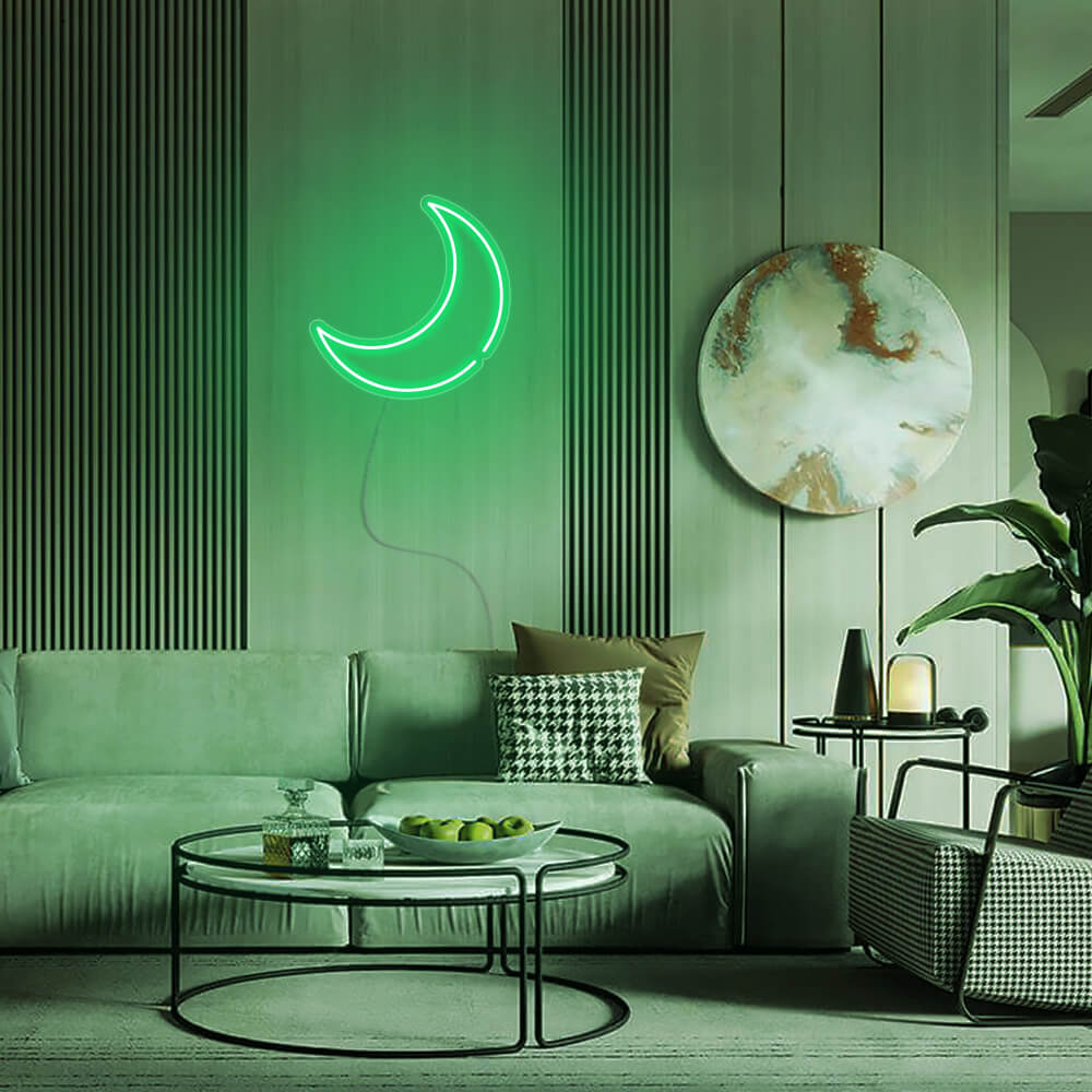 Mini Crescent Moon LED Neon Sign in Green