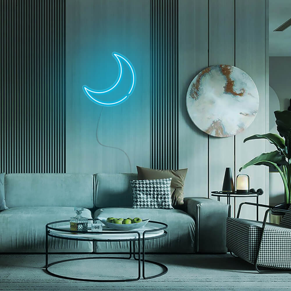 Mini Crescent Moon LED Neon Sign in Ice Blue