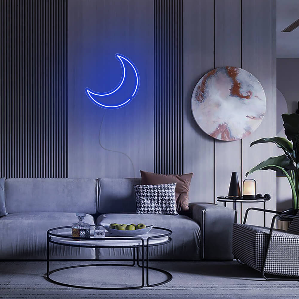 Mini Crescent Moon LED Neon Sign in Blue