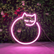Mini Curled Up Cat LED Neon Sign in Hot Pink