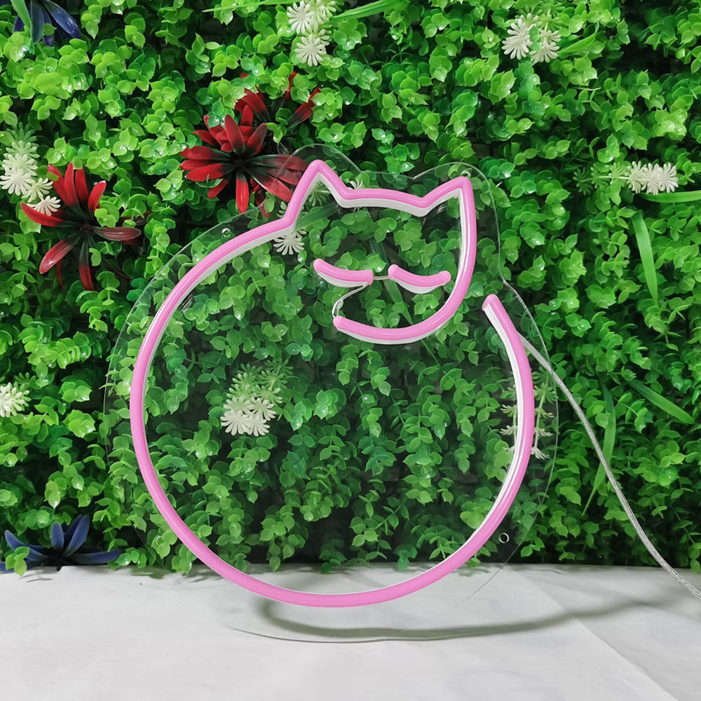Mini Curled Up Cat LED Neon Sign in Light Pink