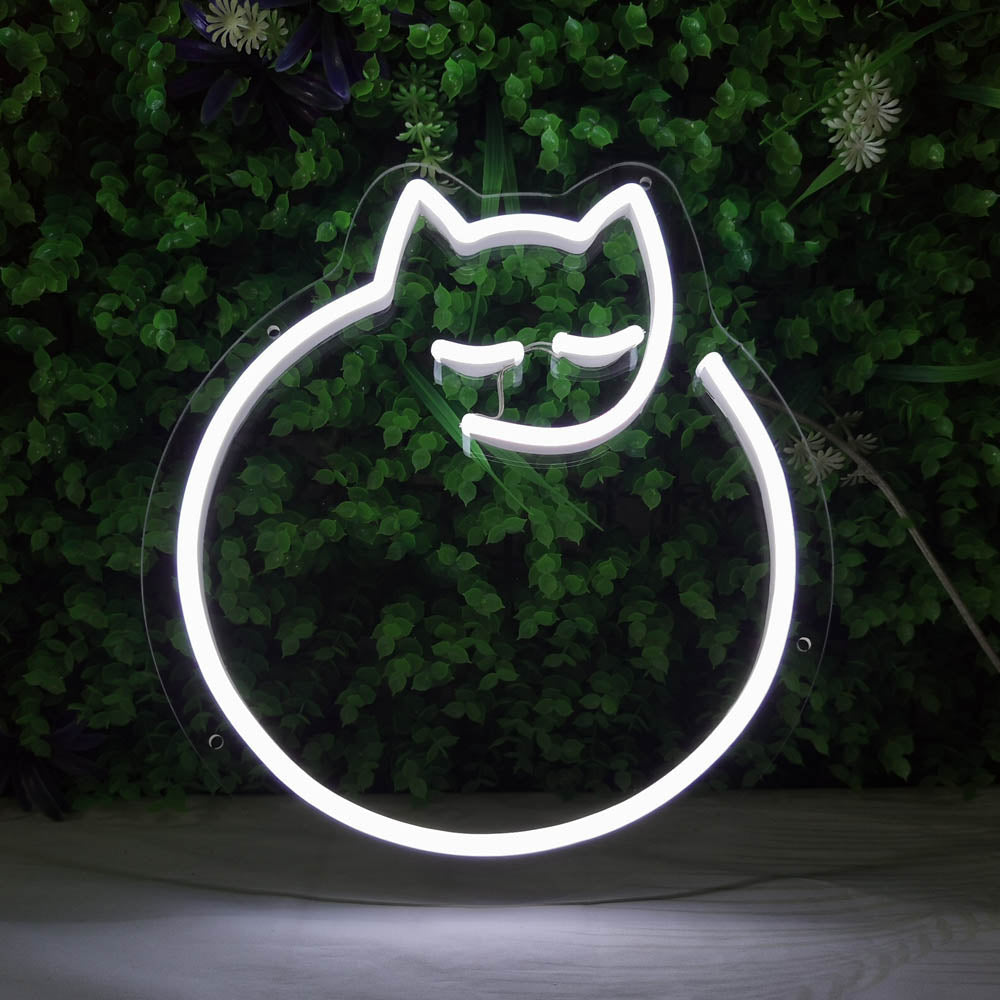 Mini Curled Up Cat LED Neon Sign in Cool White