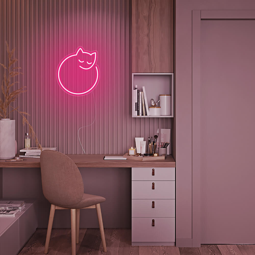 Mini Curled Up Cat LED Neon Sign in Warm White