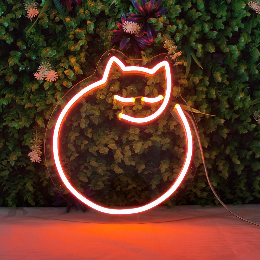 Mini Curled Up Cat LED Neon Sign in Red