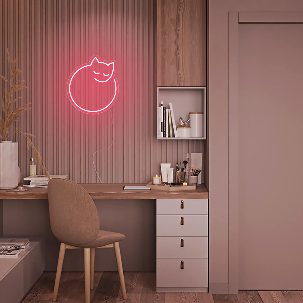 Mini Curled Up Cat LED Neon Sign in Purple