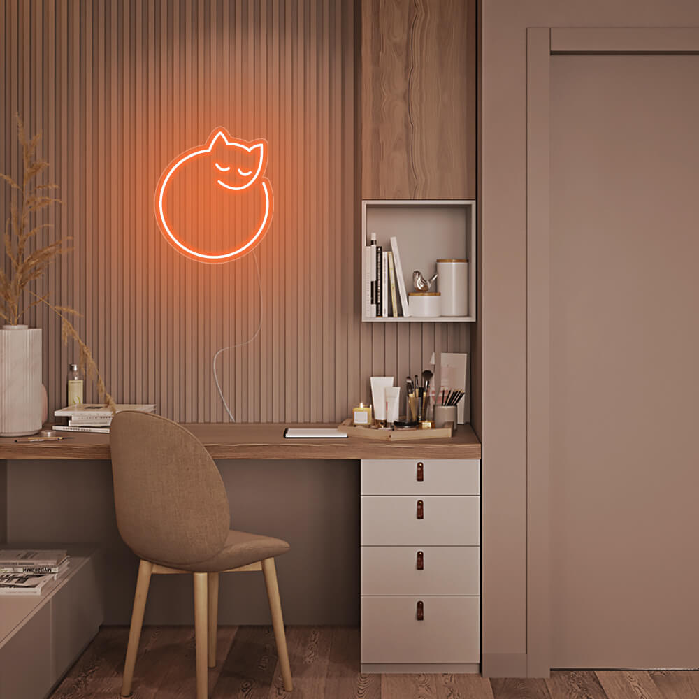 Mini Curled Up Cat LED Neon Sign in Blue