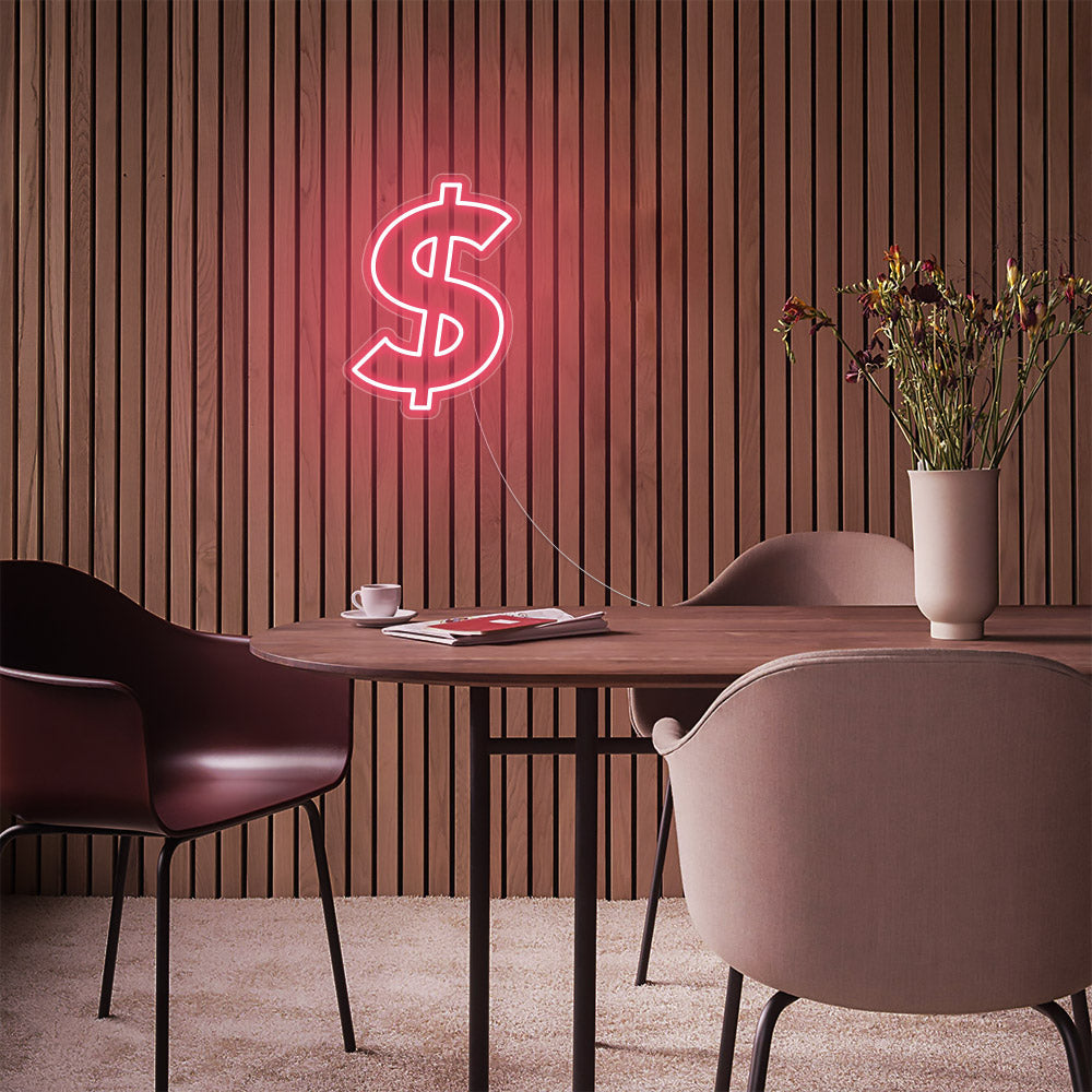 Mini Dollar Sign LED Neon Sign in Light Pink