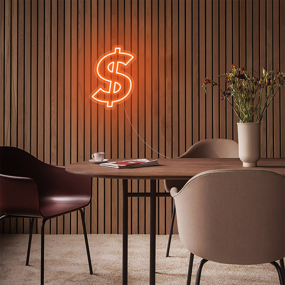 Mini Dollar Sign LED Neon Sign in Orange