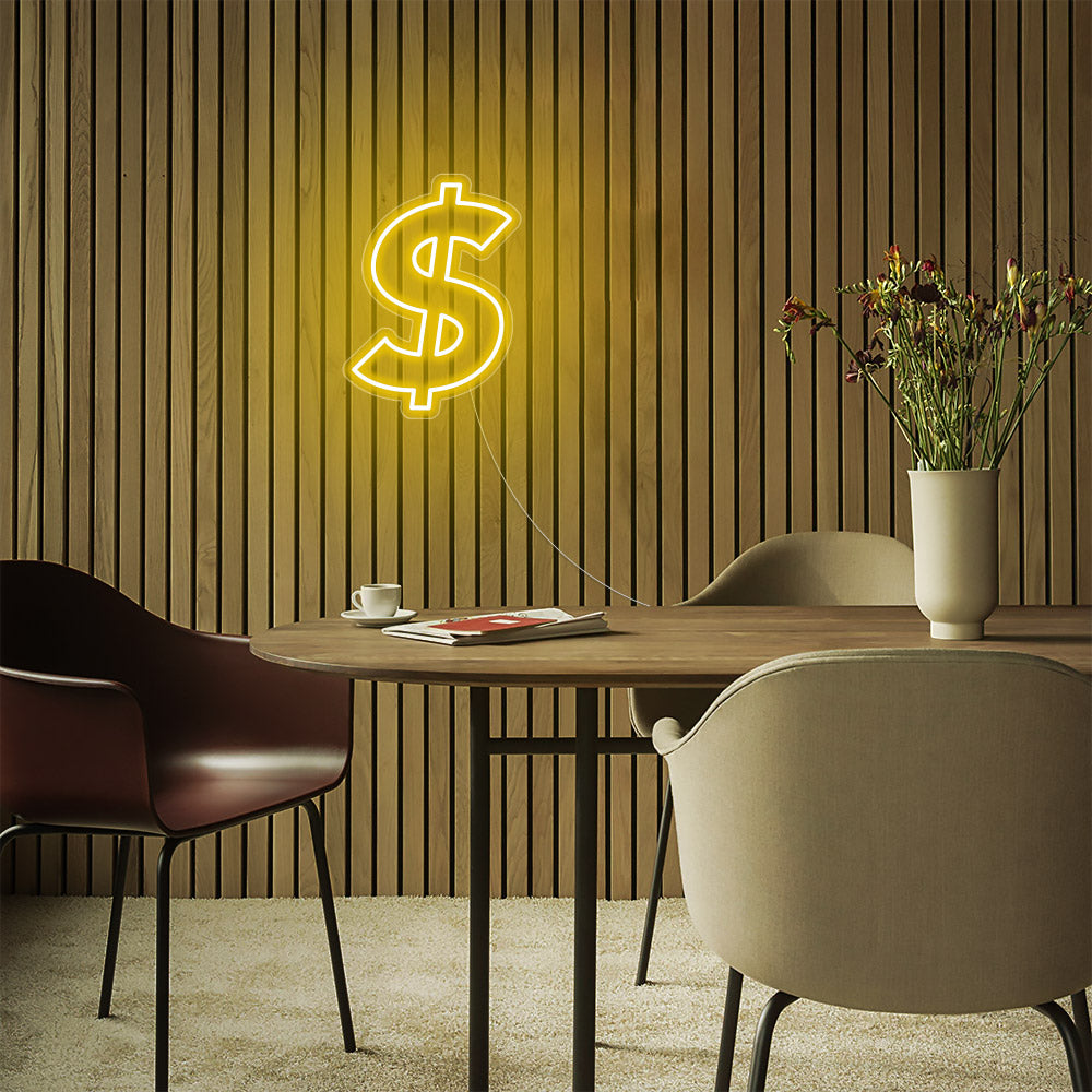 Mini Dollar Sign LED Neon Sign in Yellow