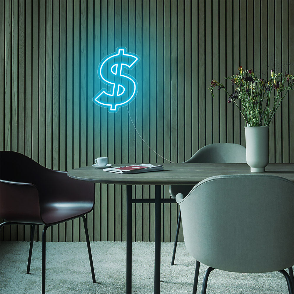 Mini Dollar Sign LED Neon Sign in Ice Blue