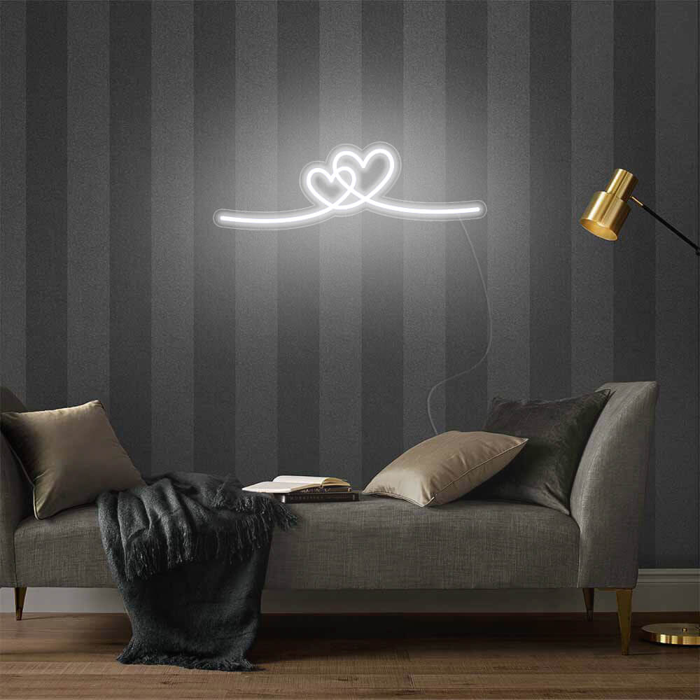 Mini Double Hearts LED Neon Sign in Cool White