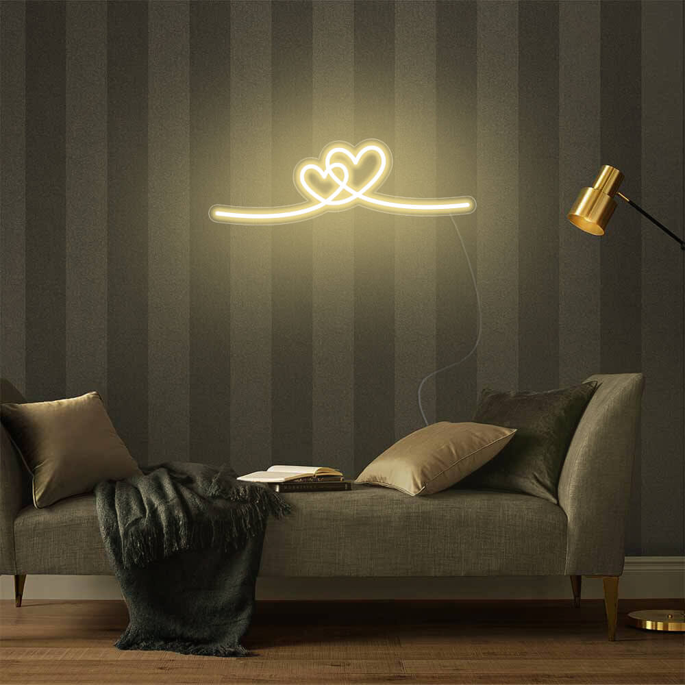 Mini Double Hearts LED Neon Sign in Warm White