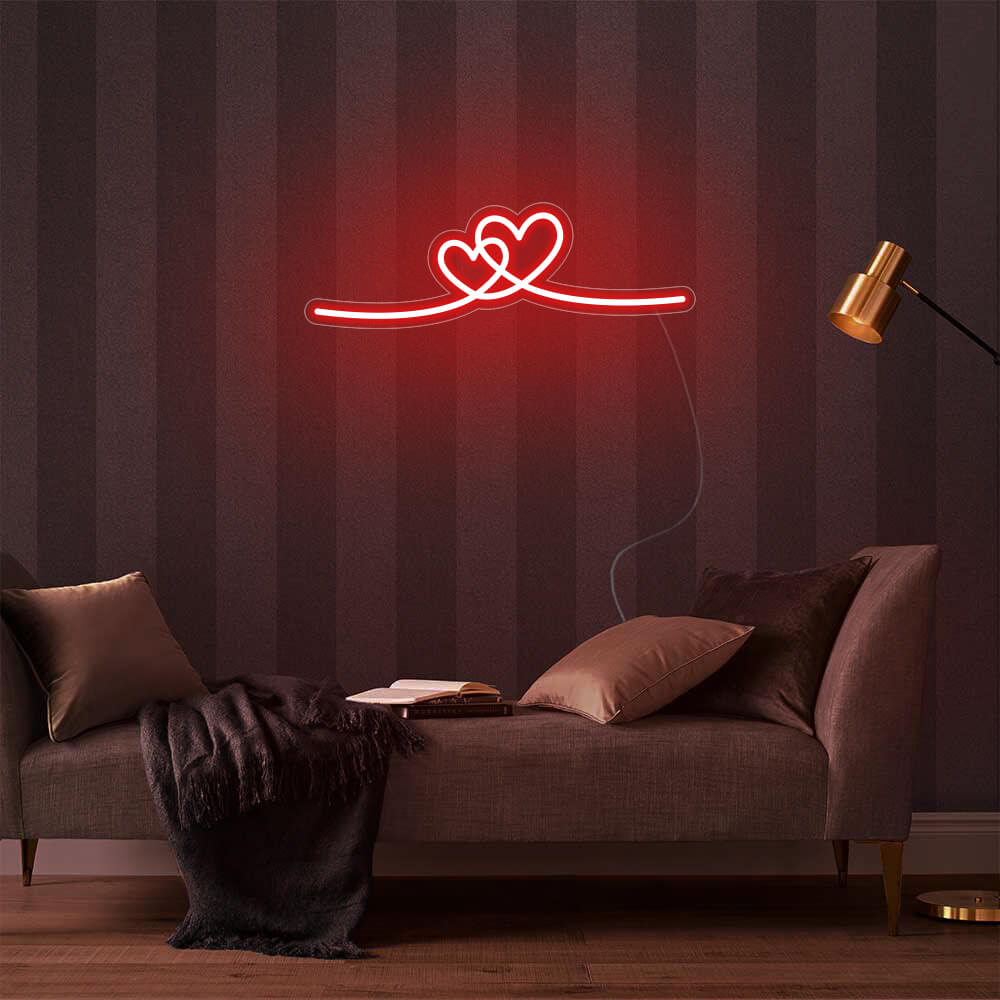 Mini Double Hearts LED Neon Sign in Red
