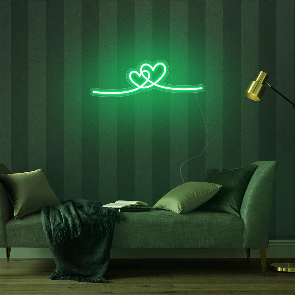 Mini Double Hearts LED Neon Sign in Green