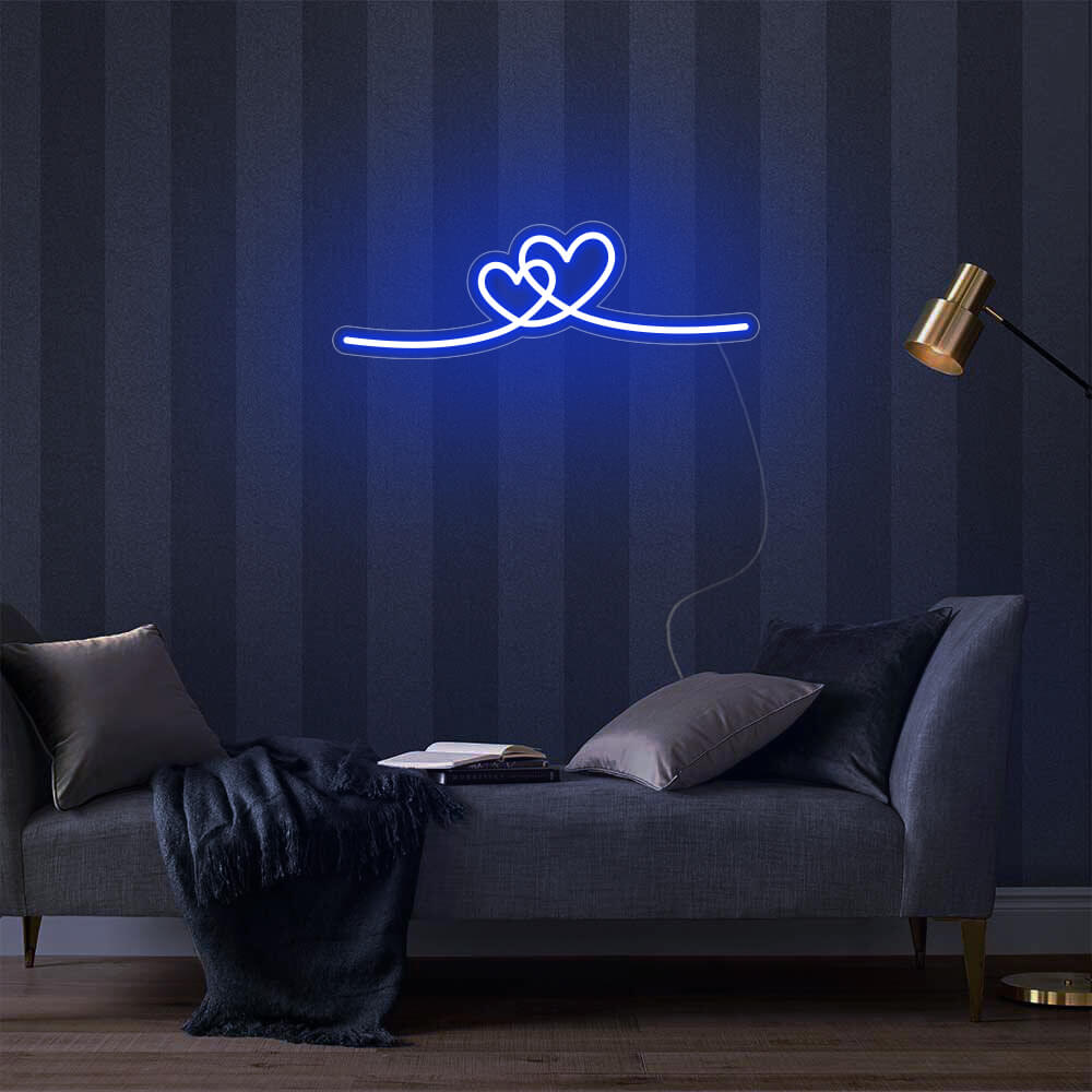 Mini Double Hearts LED Neon Sign in Blue