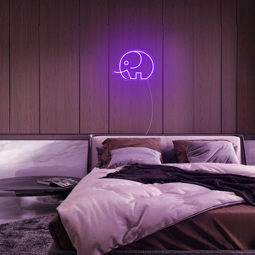 Mini Elephant LED Neon Sign in Purple
