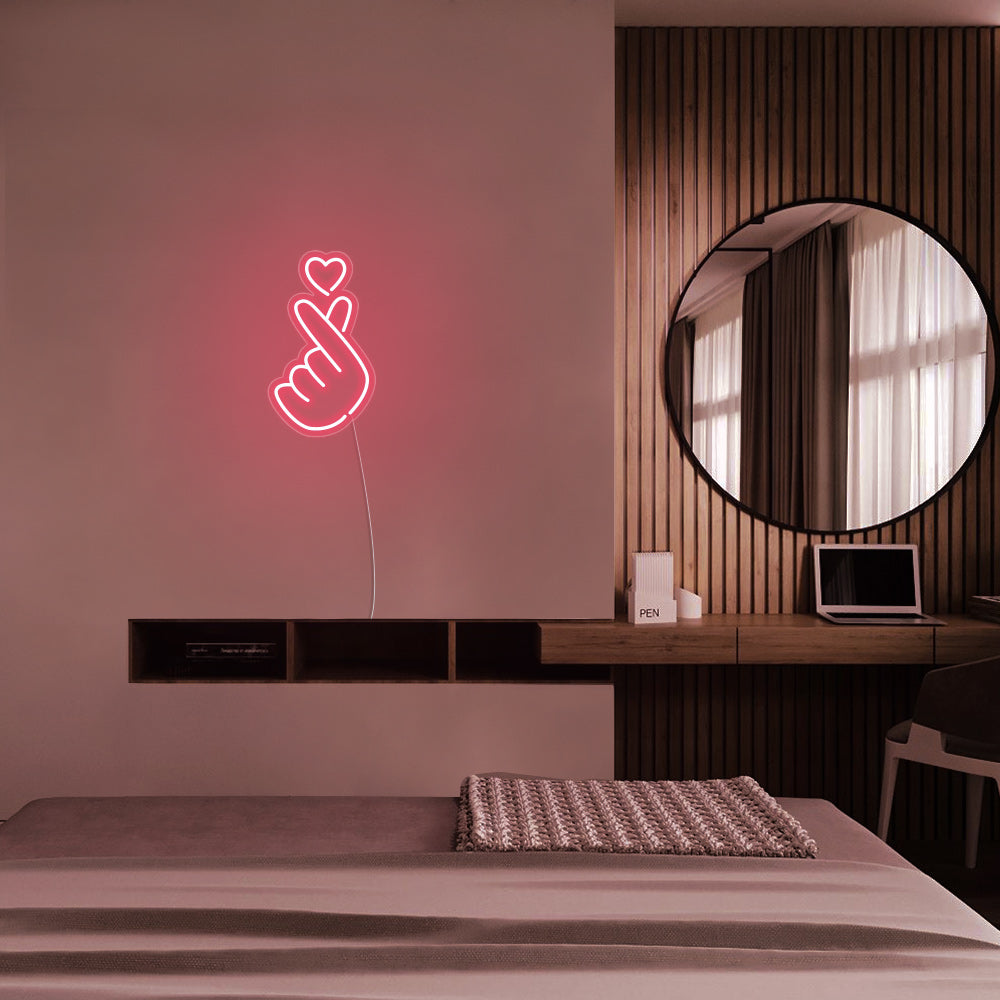 Mini Finger Heart LED Neon Sign in Cool White