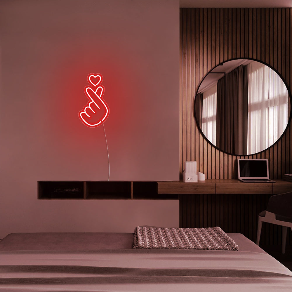 Mini Finger Heart LED Neon Sign in Orange