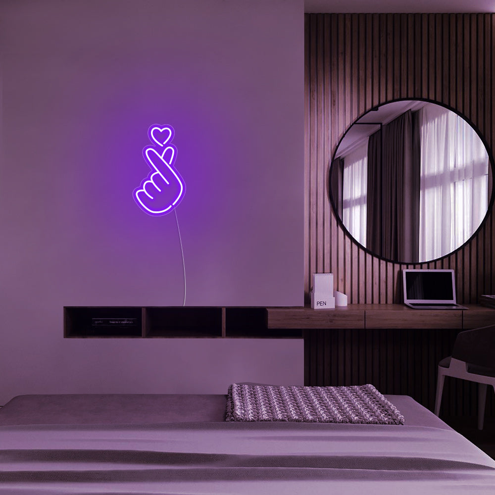 Mini Finger Heart LED Neon Sign in Yellow