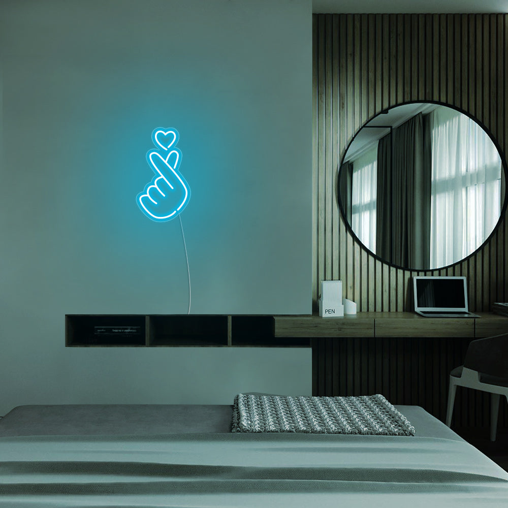 Mini Finger Heart LED Neon Sign in Blue