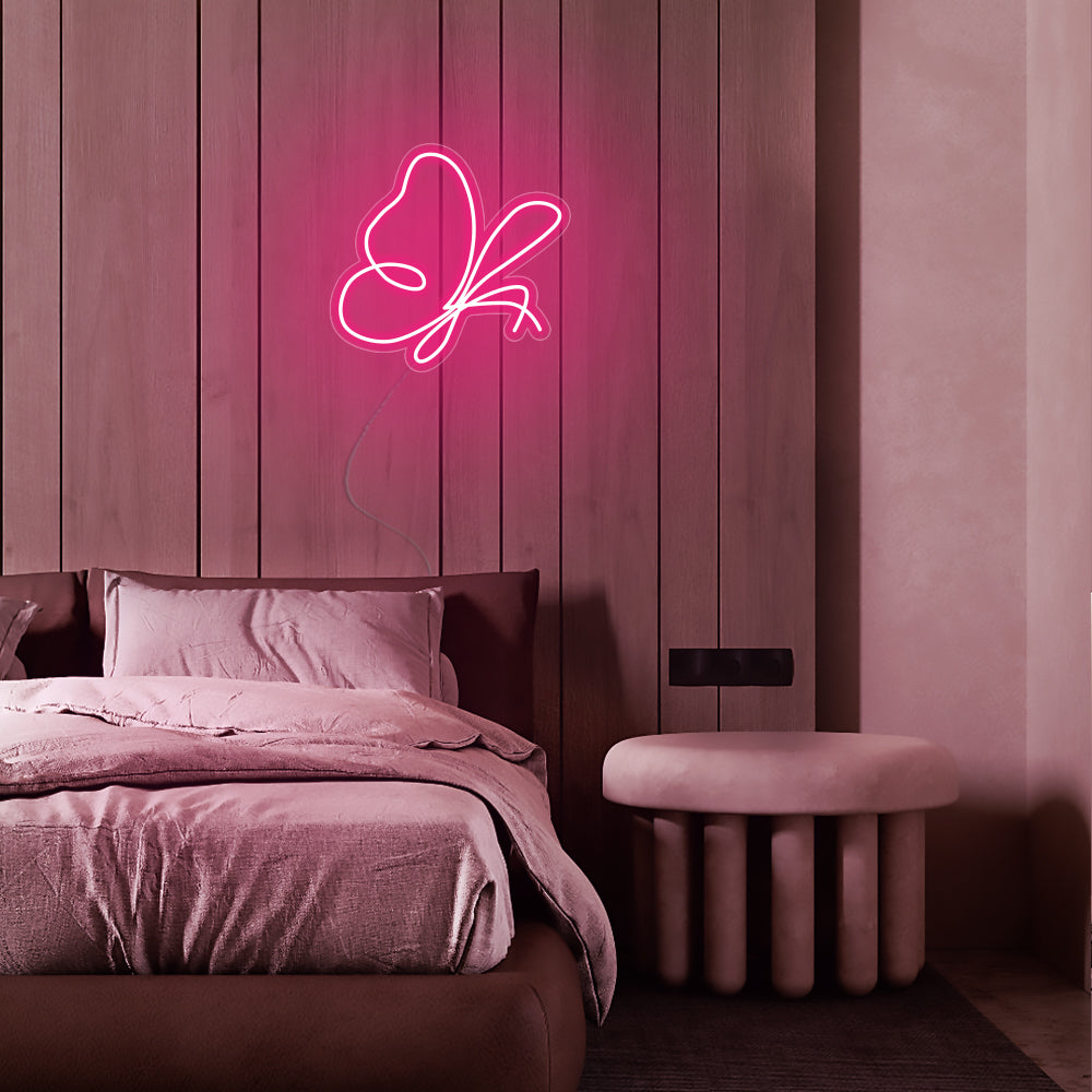 Mini Flying Butterfly LED Neon Sign in Hot Pink