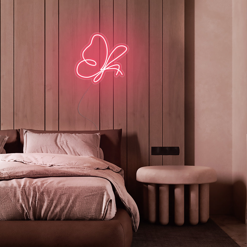 Mini Flying Butterfly LED Neon Sign in Light Pink