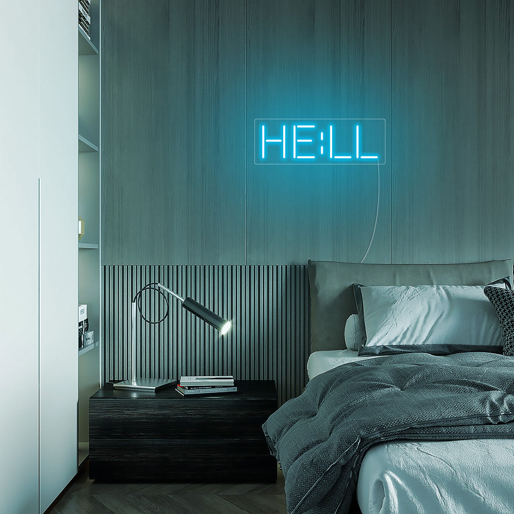 Mini HELL Word LED Neon Sign in Ice Blue
