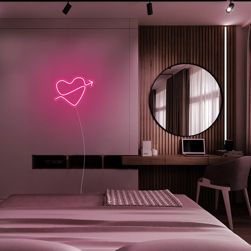 Mini Heart with Arrow LED Neon Sign in Hot Pink