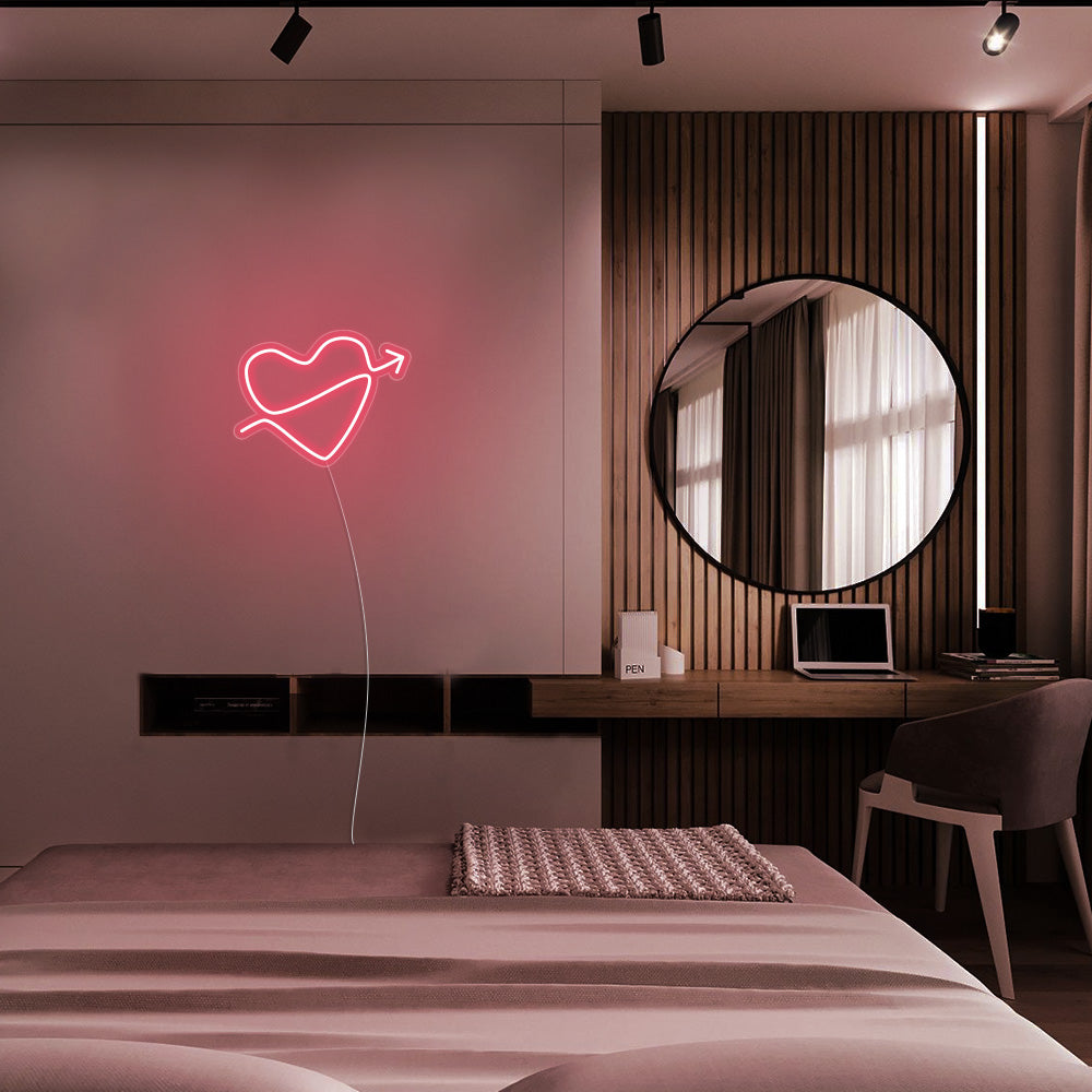 Mini Heart with Arrow LED Neon Sign in Light Pink