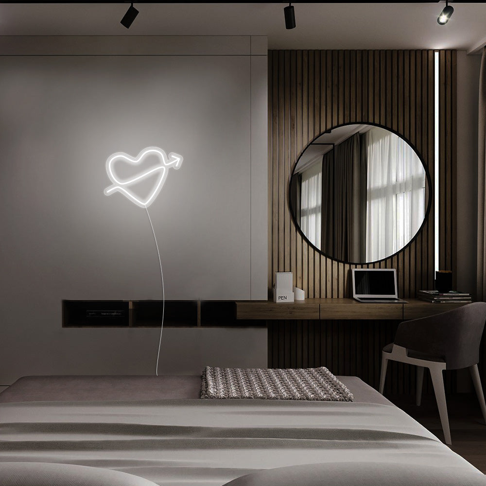 Mini Heart with Arrow LED Neon Sign in Cool White