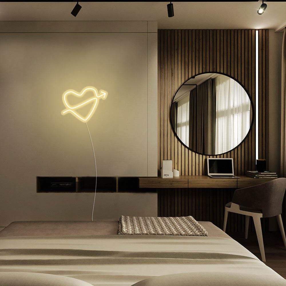 Mini Heart with Arrow LED Neon Sign in Warm White