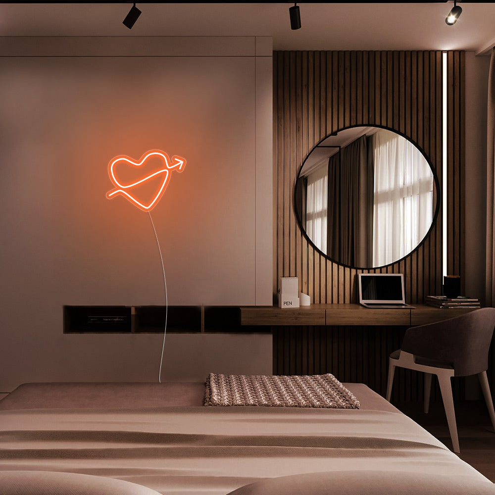 Mini Heart with Arrow LED Neon Sign in Orange