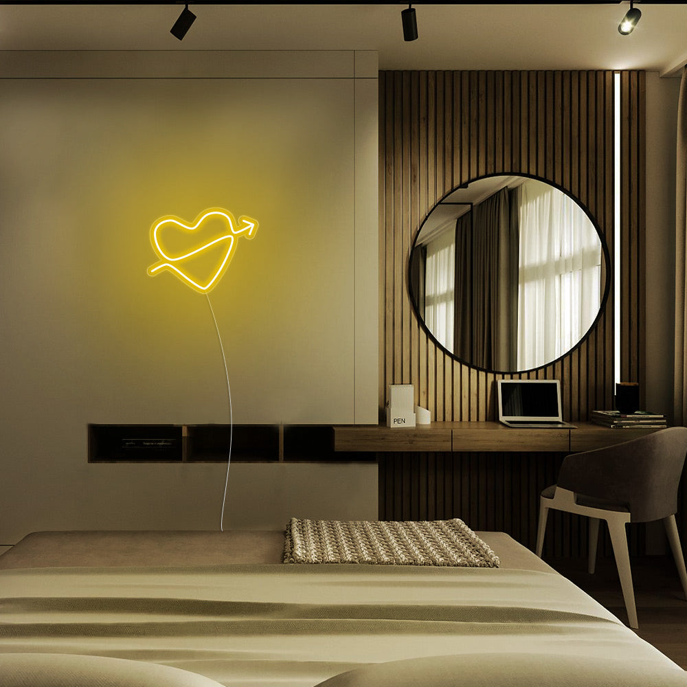 Mini Heart with Arrow LED Neon Sign in Yellow