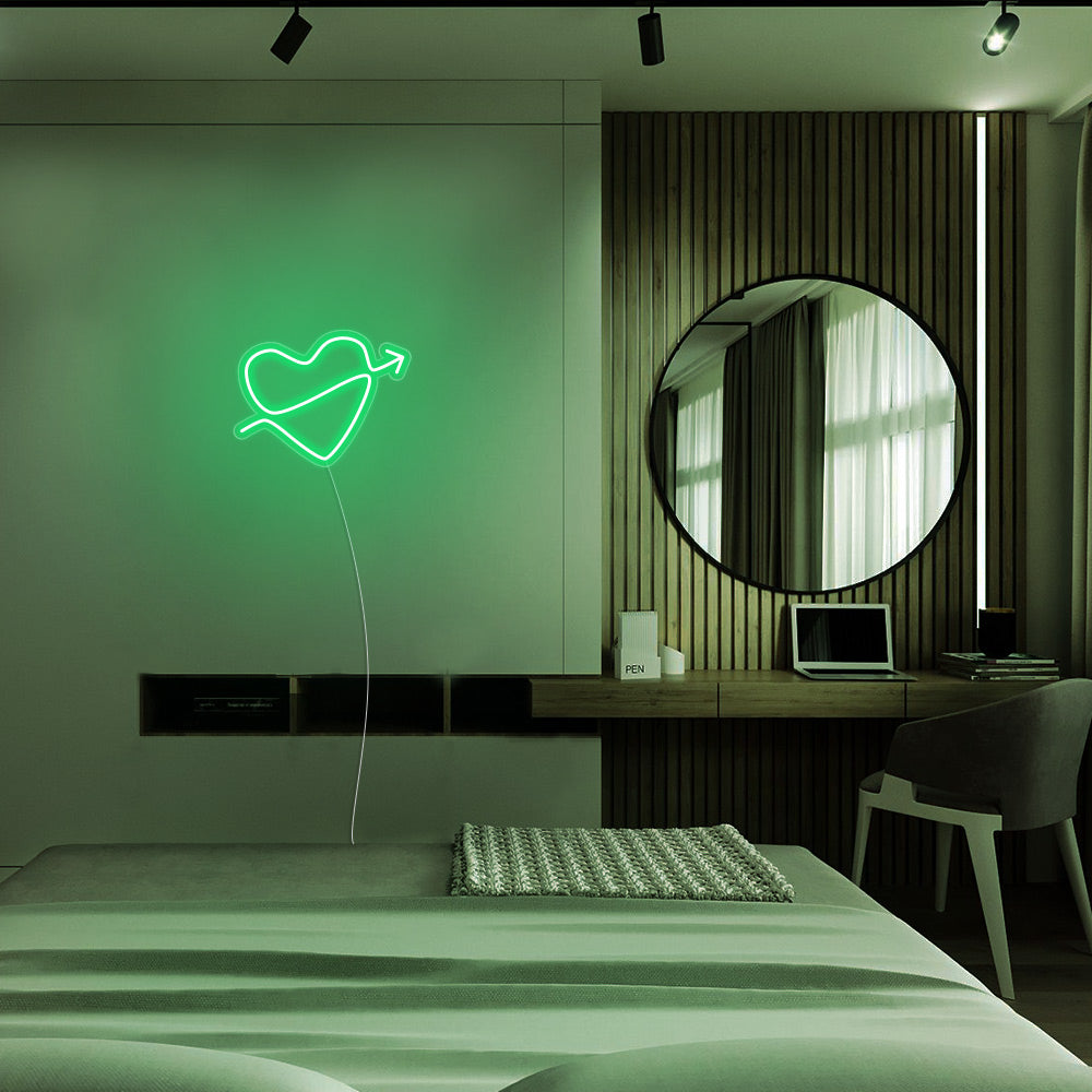 Mini Heart with Arrow LED Neon Sign in Green