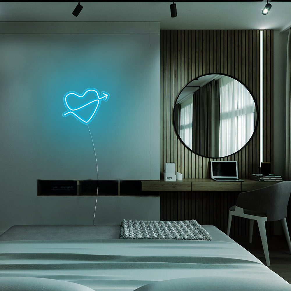 Mini Heart with Arrow LED Neon Sign in Ice Blue