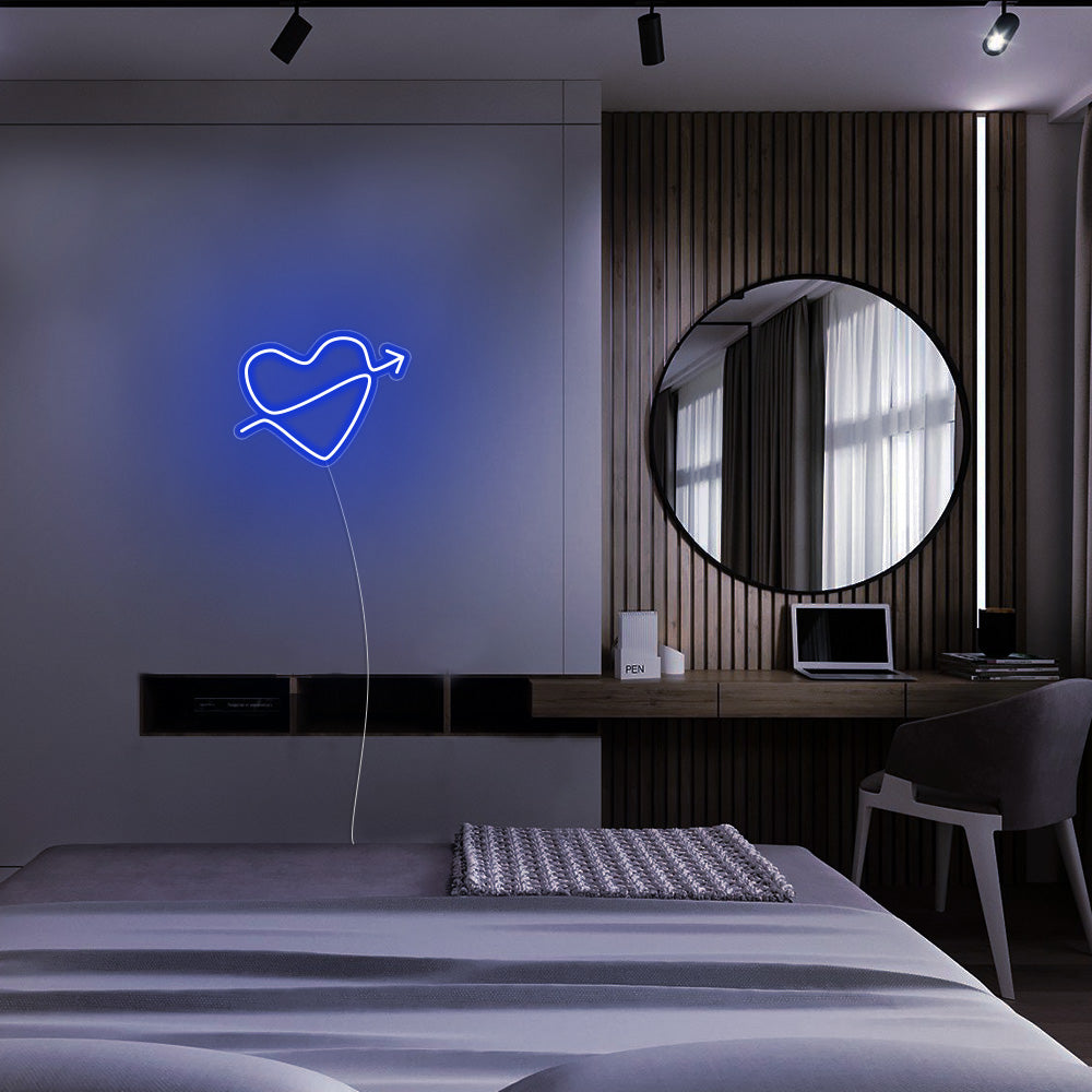 Mini Heart with Arrow LED Neon Sign in Blue