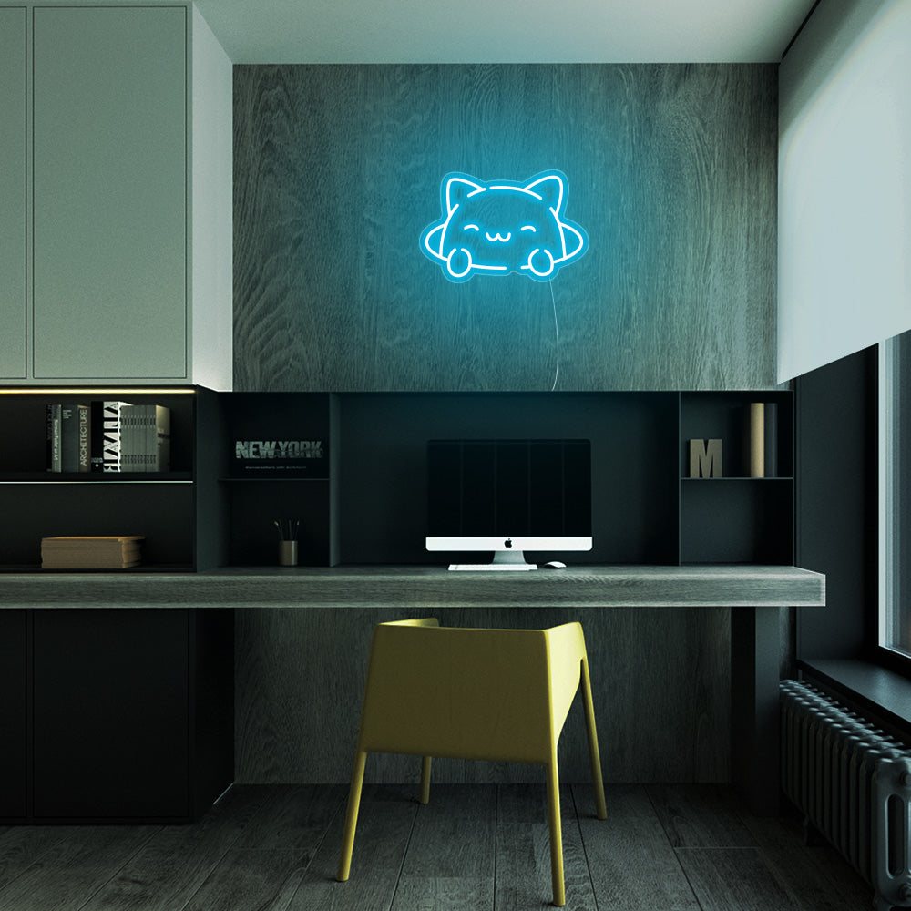 Mini Kitty Cat LED Neon Sign in Ice Blue
