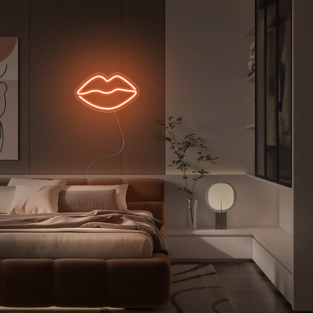 Mini Lips LED Neon Sign in Orange