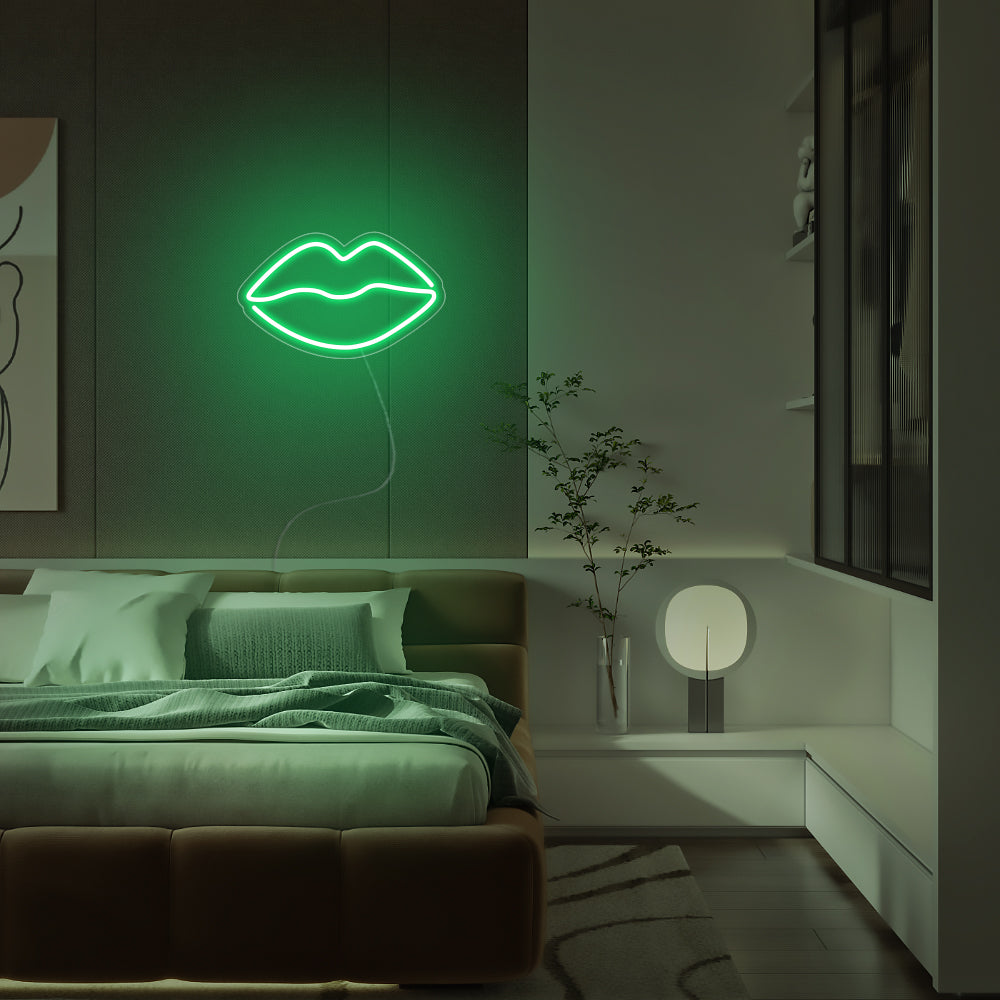 Mini Lips LED Neon Sign in Green